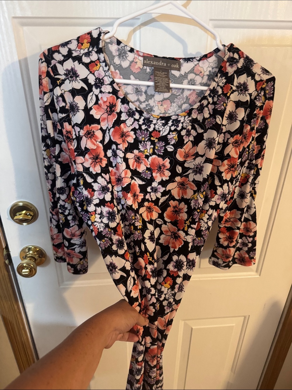Alexandra + Oak Women's Black Floral Scoop Neck Dress - Pink Floral